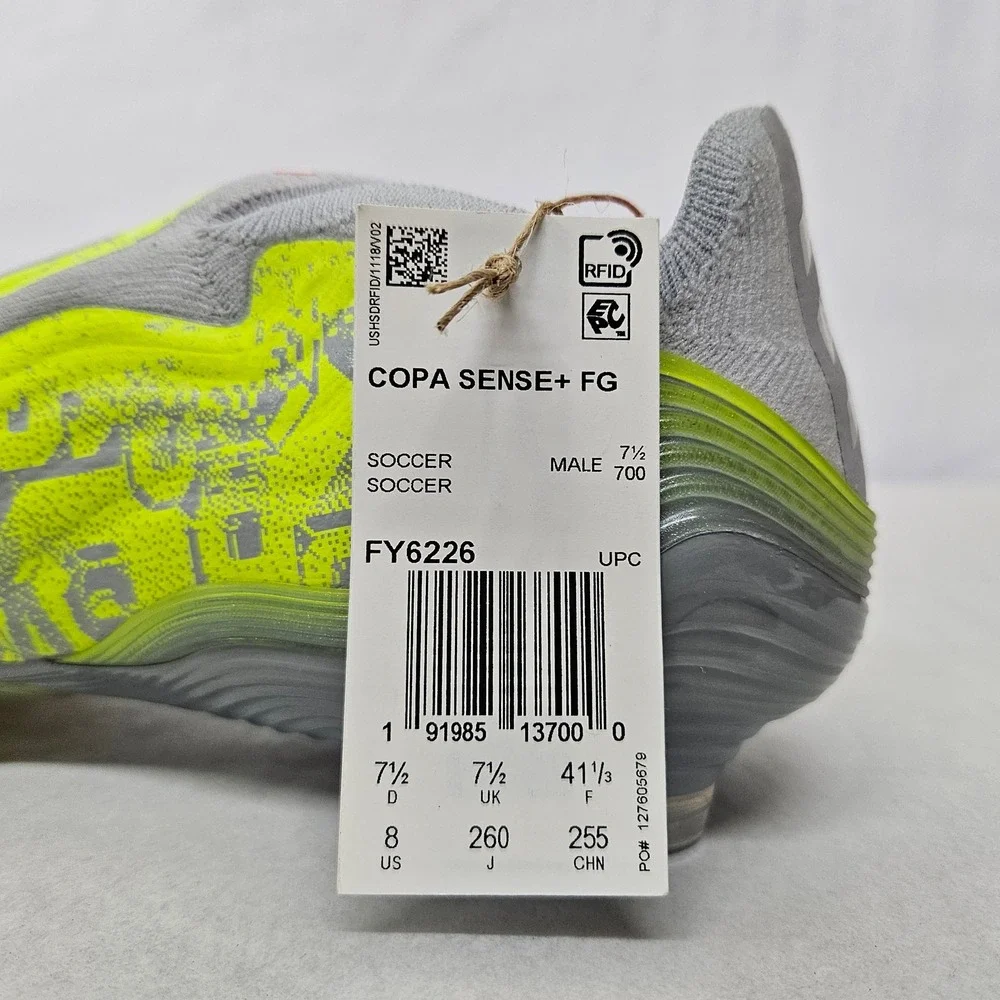 Adidas Copa‎ Sense+ FG Soccer Cleats FY6226 Clear Onix Grey Yellow Men's Size 8